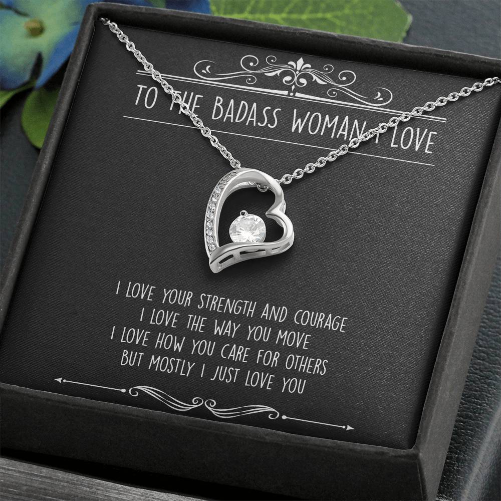 To My Badass Wife, I Just Love You, Forever Love Heart Necklace For Women, Anniversary Birthday Valentines Day Gifts From Husband