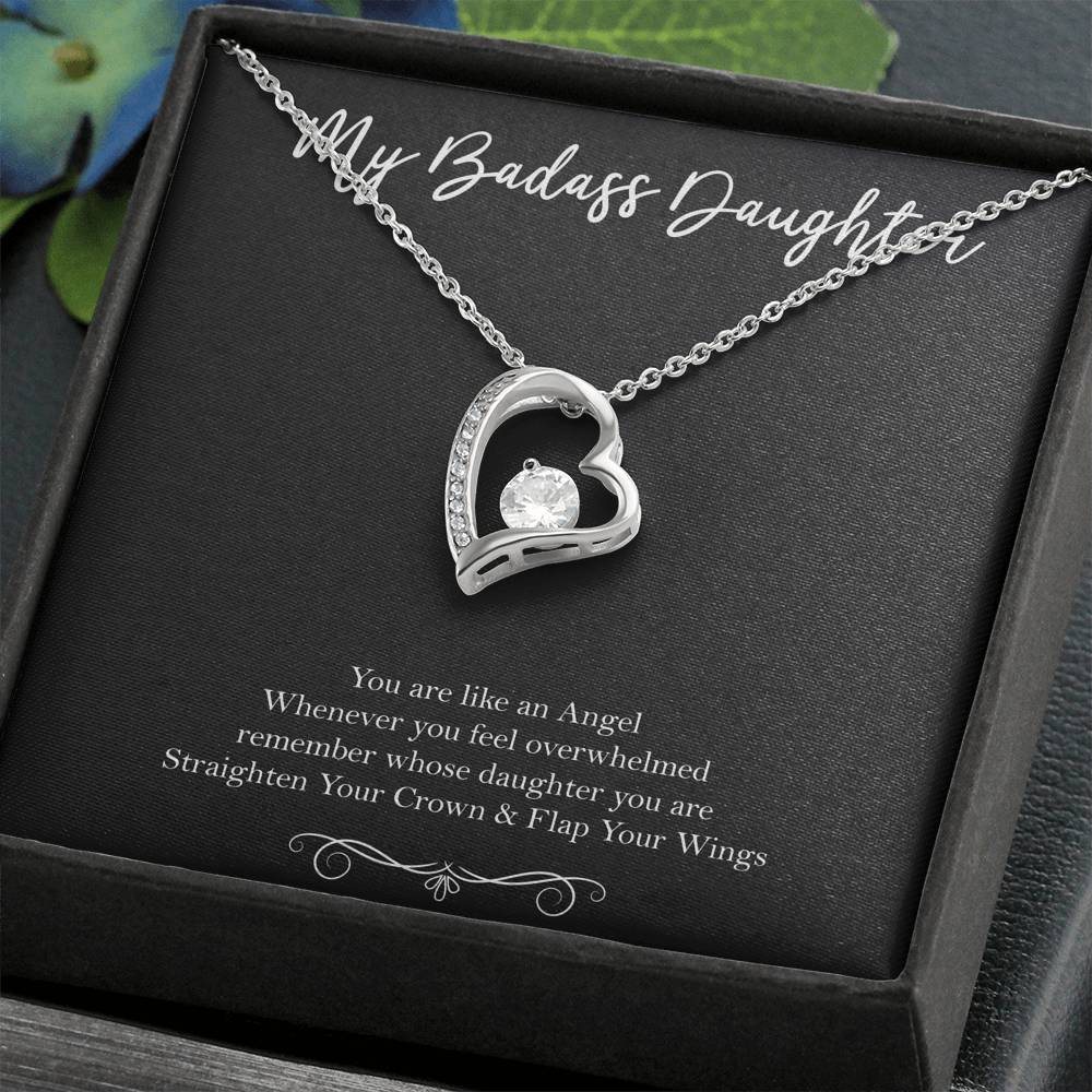 To My Badass Daughter Gifts, You Are Like An Angel, Forever Love Heart Necklace For Women, Birthday Present Idea From Mom