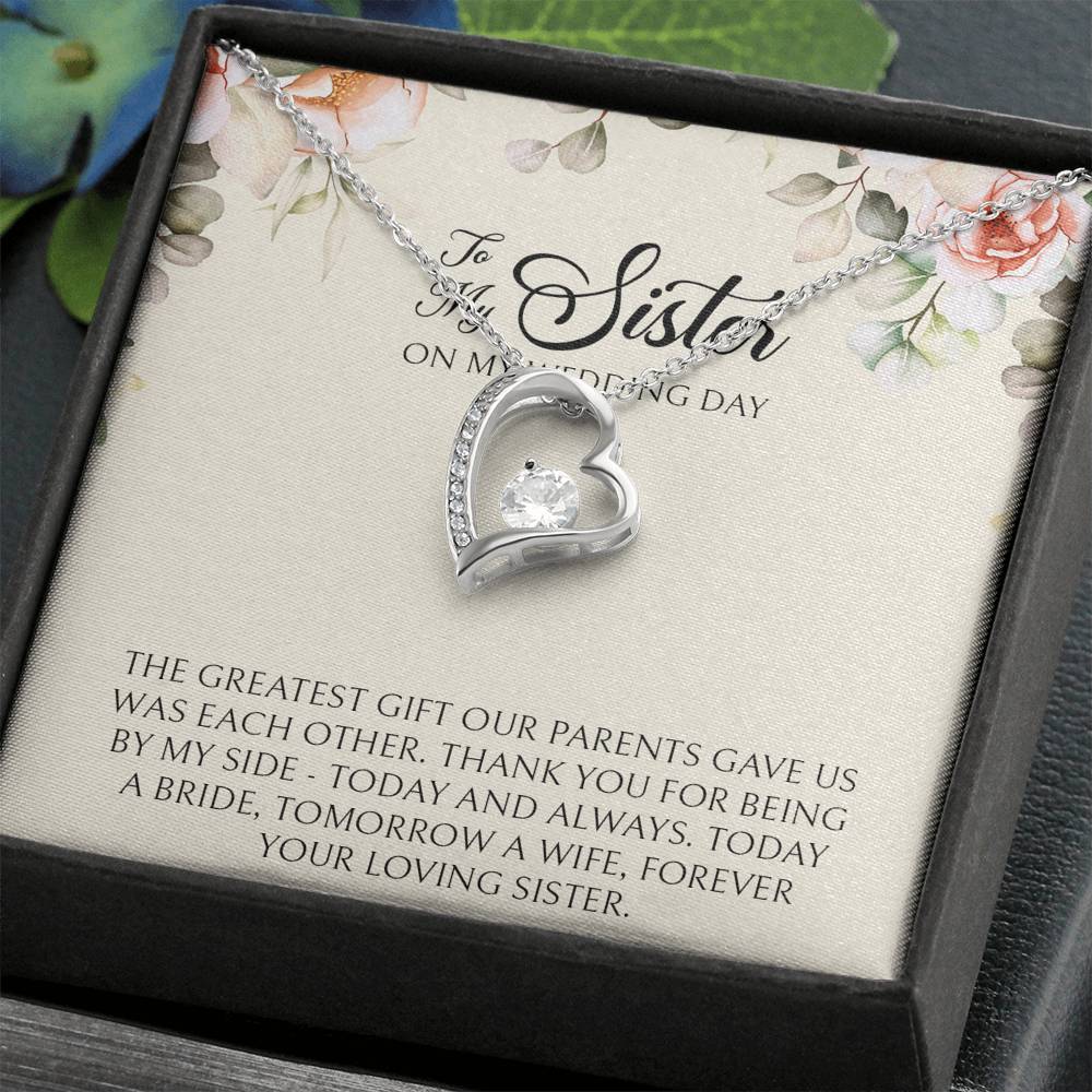 Sister of the Bride Gifts, Forever Your Loving Sister, Forever Love Heart Necklace For Women, Wedding Day Thank You Ideas From Bride