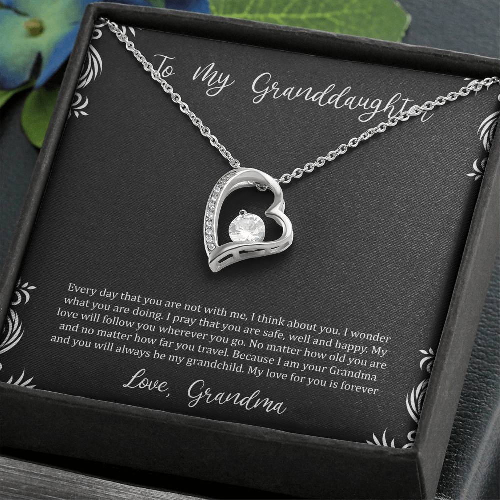 To My Granddaughter Gifts, I Think About You, Forever Love Heart Necklace For Women, Birthday Present Idea From Grandma