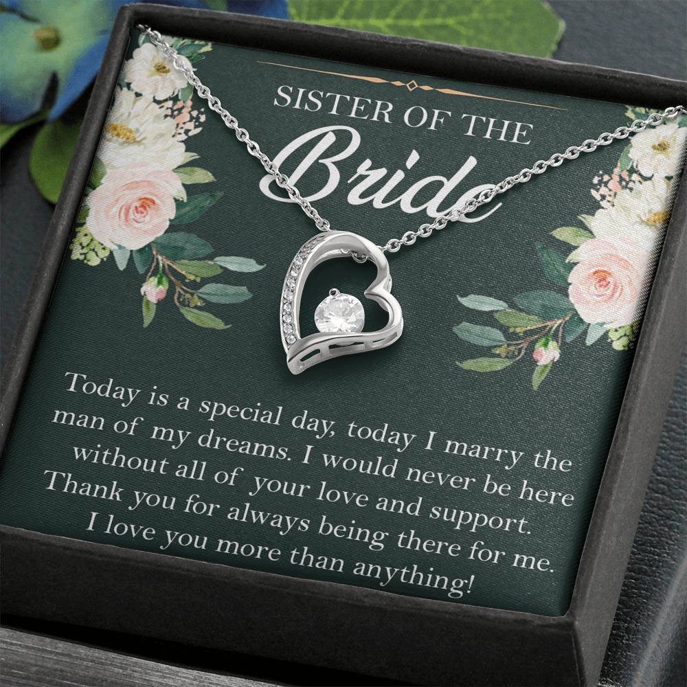 Sister of the Bride Gifts, Thank You for Being There, Forever Love Heart Necklace For Women, Wedding Day Thank You Ideas From Bride