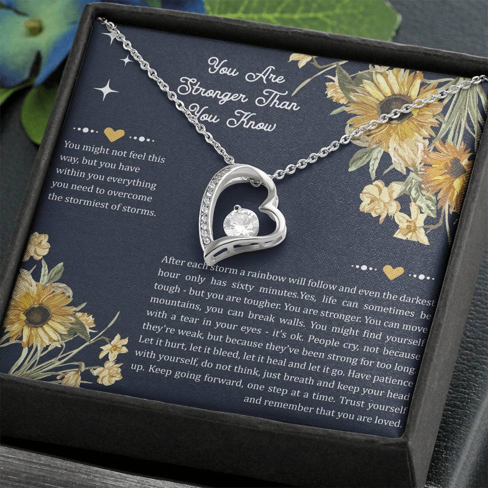 Encouragement Gifts, You Are Stronger, Motivational Forever Love Heart Necklace For Women, Sympathy Inspiration Friendship Present