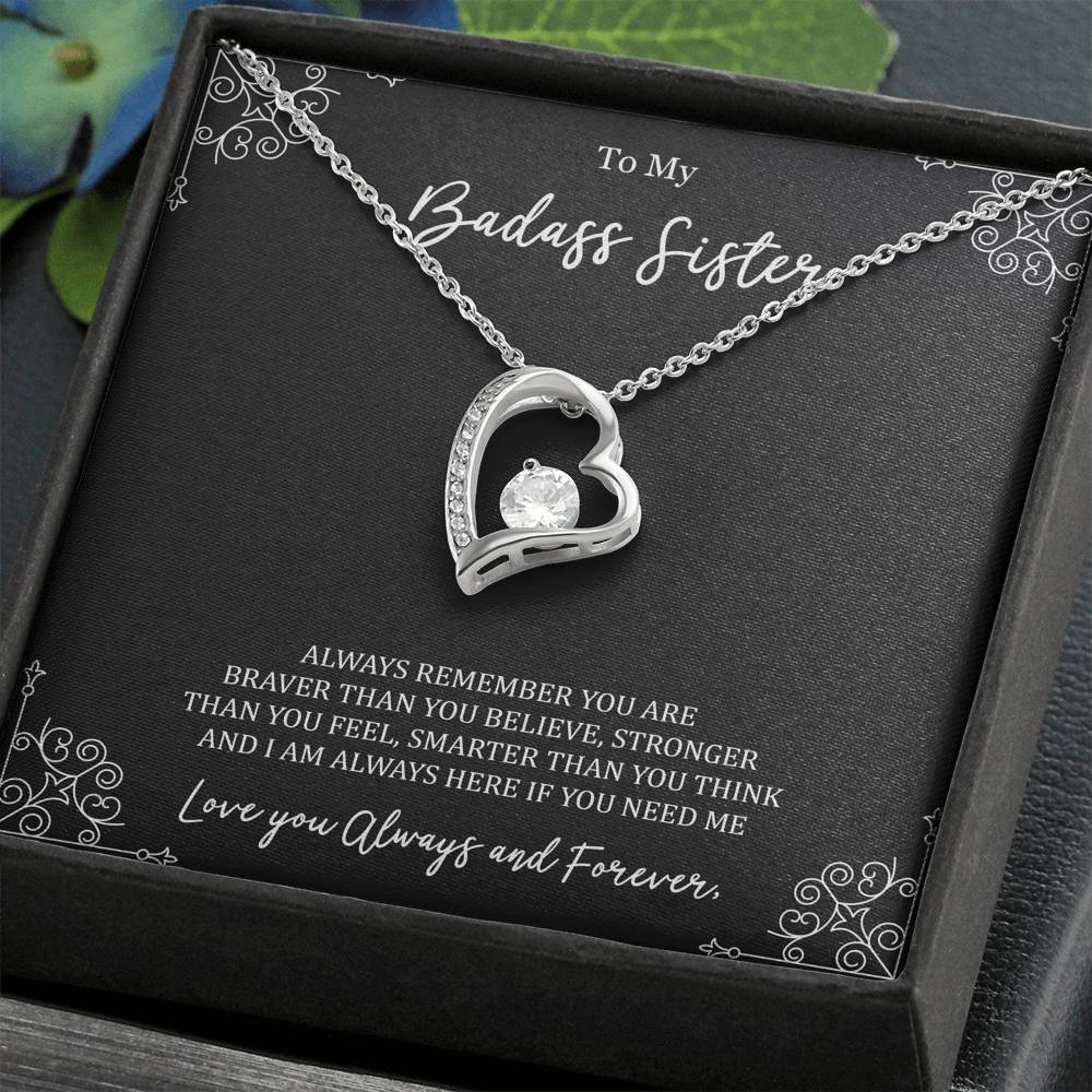 To My Badass Sister Gifts, Always Remember, Forever Love Heart Necklace For Women, Birthday Present Ideas From Sister Brother