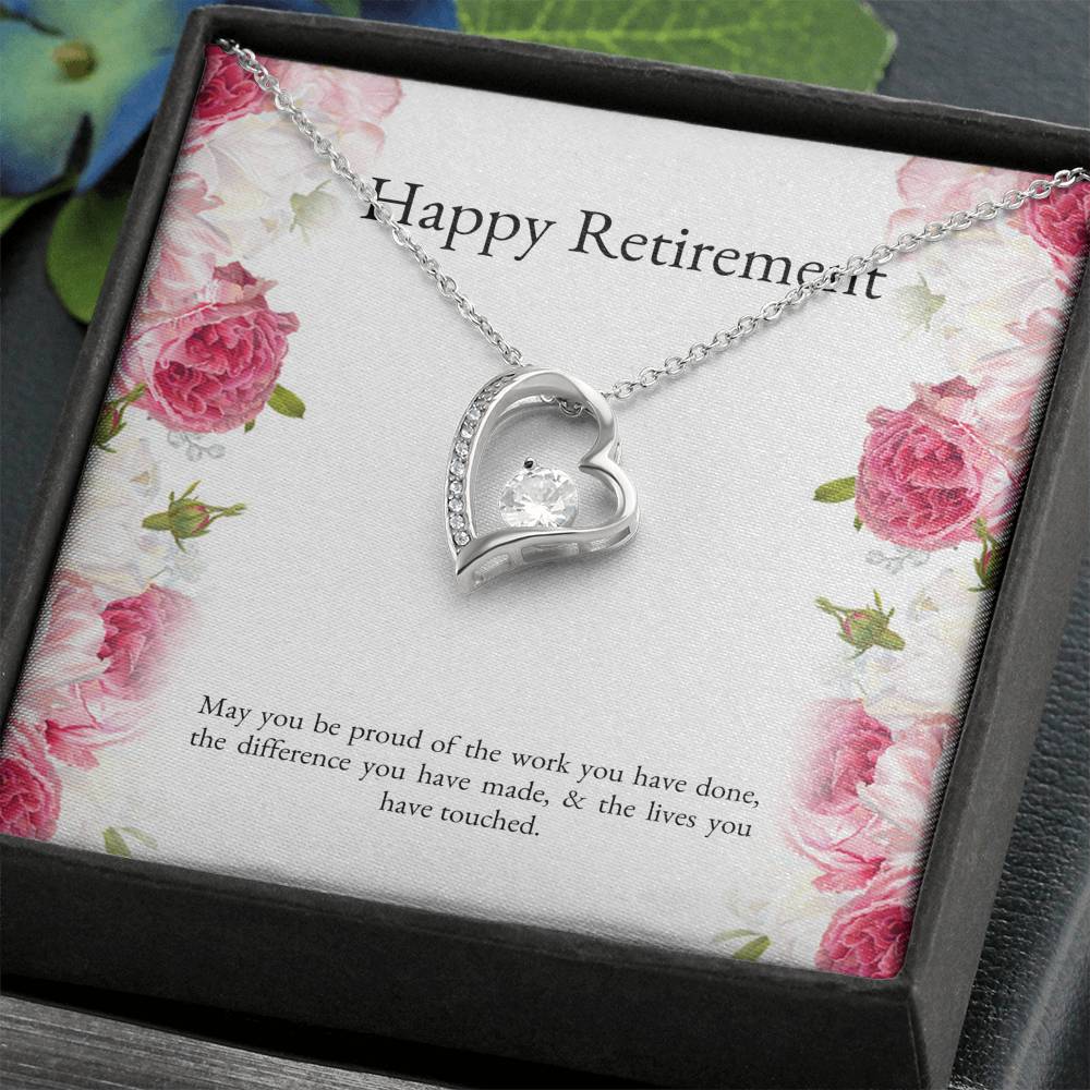 Retirement Gifts, Lives You Touched, Happy Retirement Forever Love Heart Necklace For Women, Retirement Party Favor From Friends Coworkers