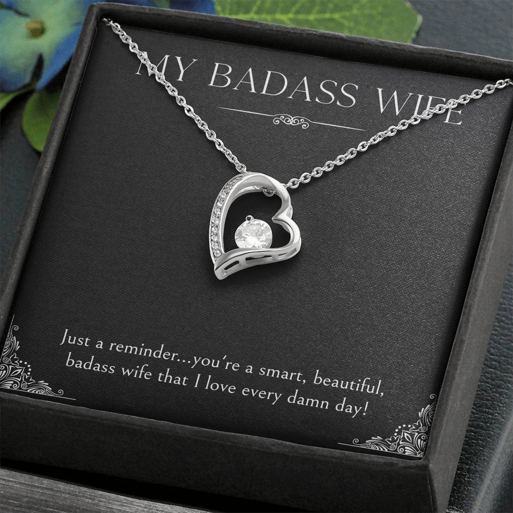 To My Badass Wife, Just A Reminder, Forever Love Heart Necklace For Women, Anniversary Birthday Valentines Day Gifts From Husband