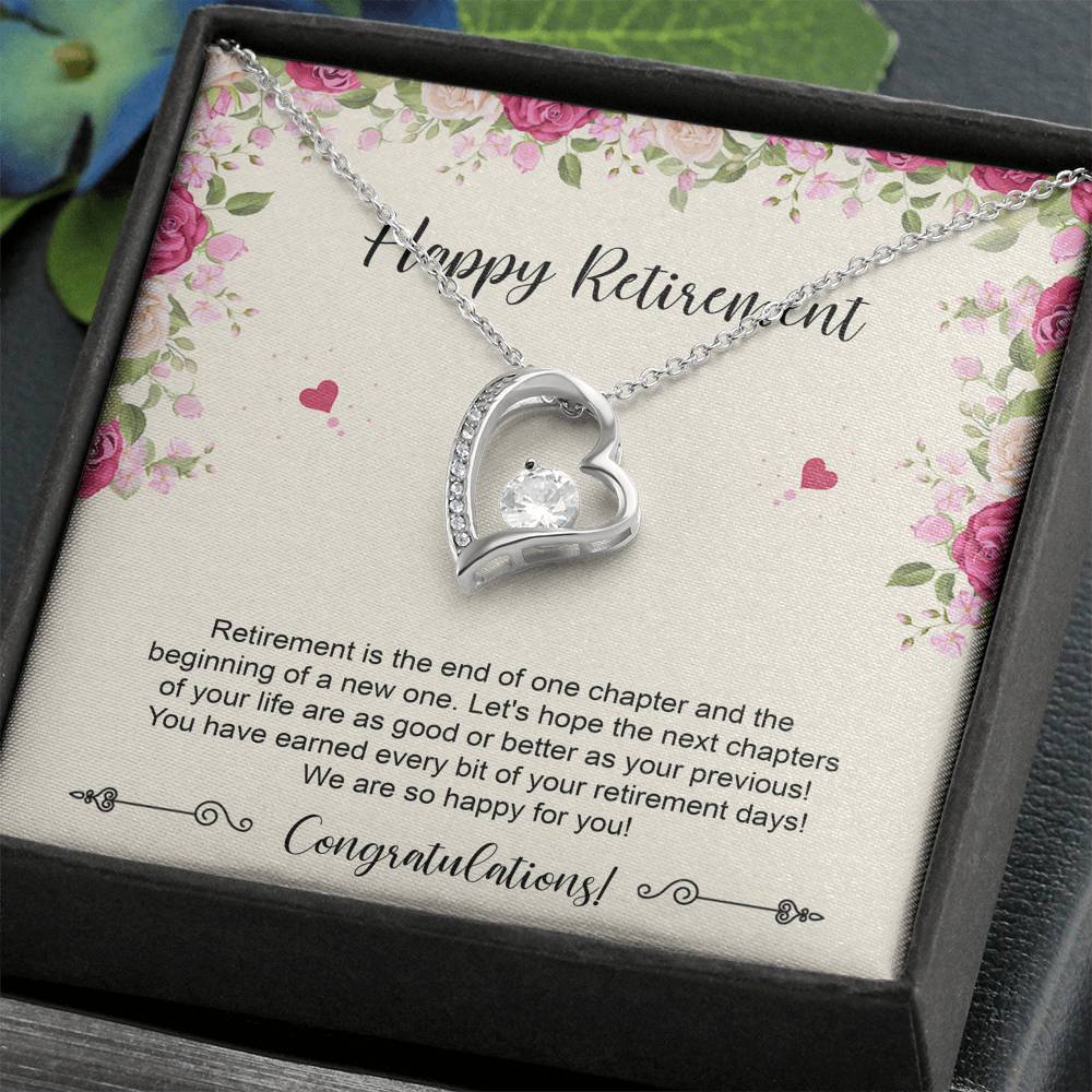 Retirement Gifts, Happy For You, Happy Retirement Forever Love Heart Necklace For Women, Retirement Party Favor From Friends Coworkers