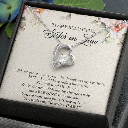 To My Sister-in-law Gifts, I Did Not Choose You, Forever Love Heart Necklace For Women, Birthday Present Idea From Sister
