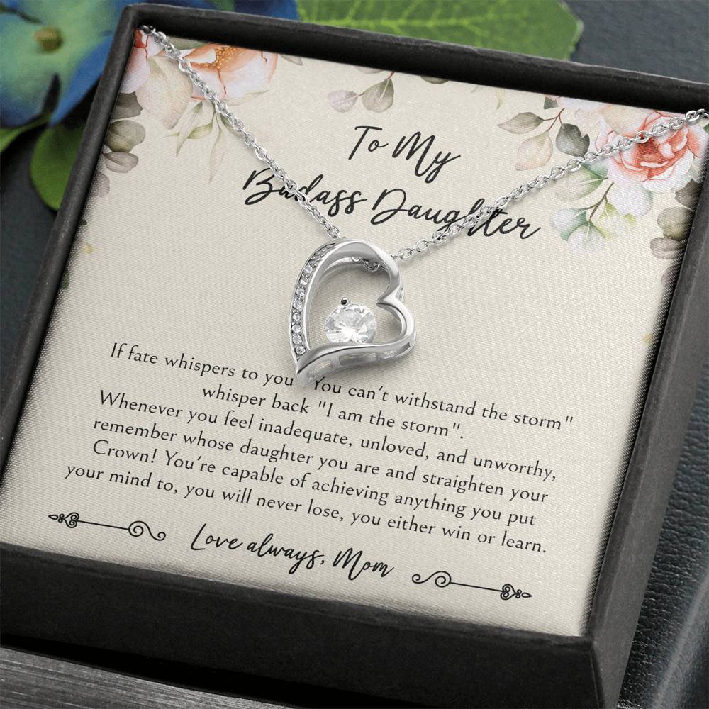 To My Badass Daughter Gifts, When It's Too Hard To Look Back, Forever Love Heart Necklace For Women, Birthday Present Idea From Mom