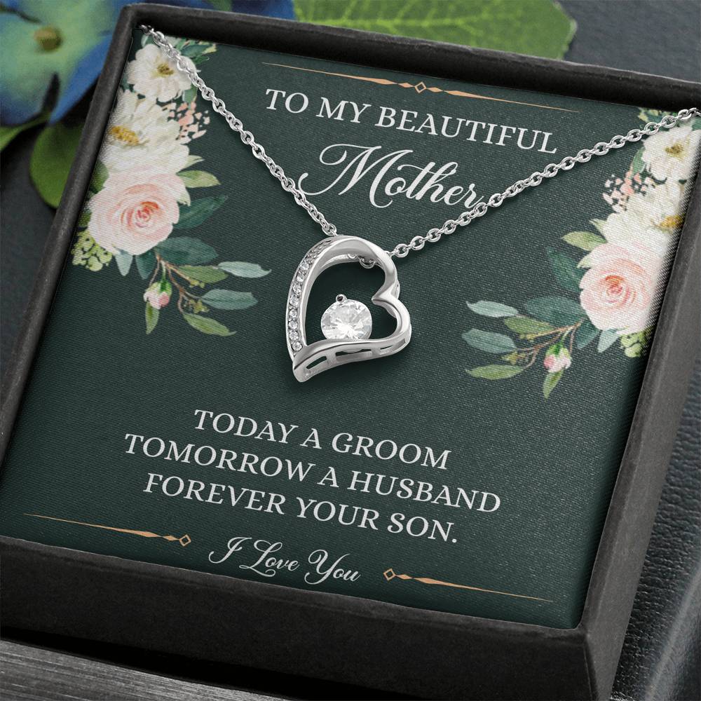 Mom of the Groom Gifts, Forever Your Son, Forever Love Heart Necklace For Women, Wedding Day Thank You Ideas From Groom
