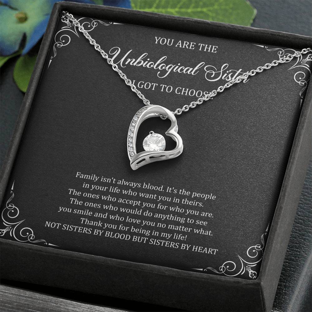 To My Unbiological Sister Gifts, Family Isn't Always Blood, Forever Love Heart Necklace For Women, Birthday Present Idea From Sister-in-law