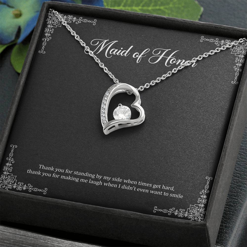 To My Maid of Honor Gifts, Thank You for Standing By My Side, Forever Love Heart Necklace For Women, Wedding Day Thank You Ideas From Bride