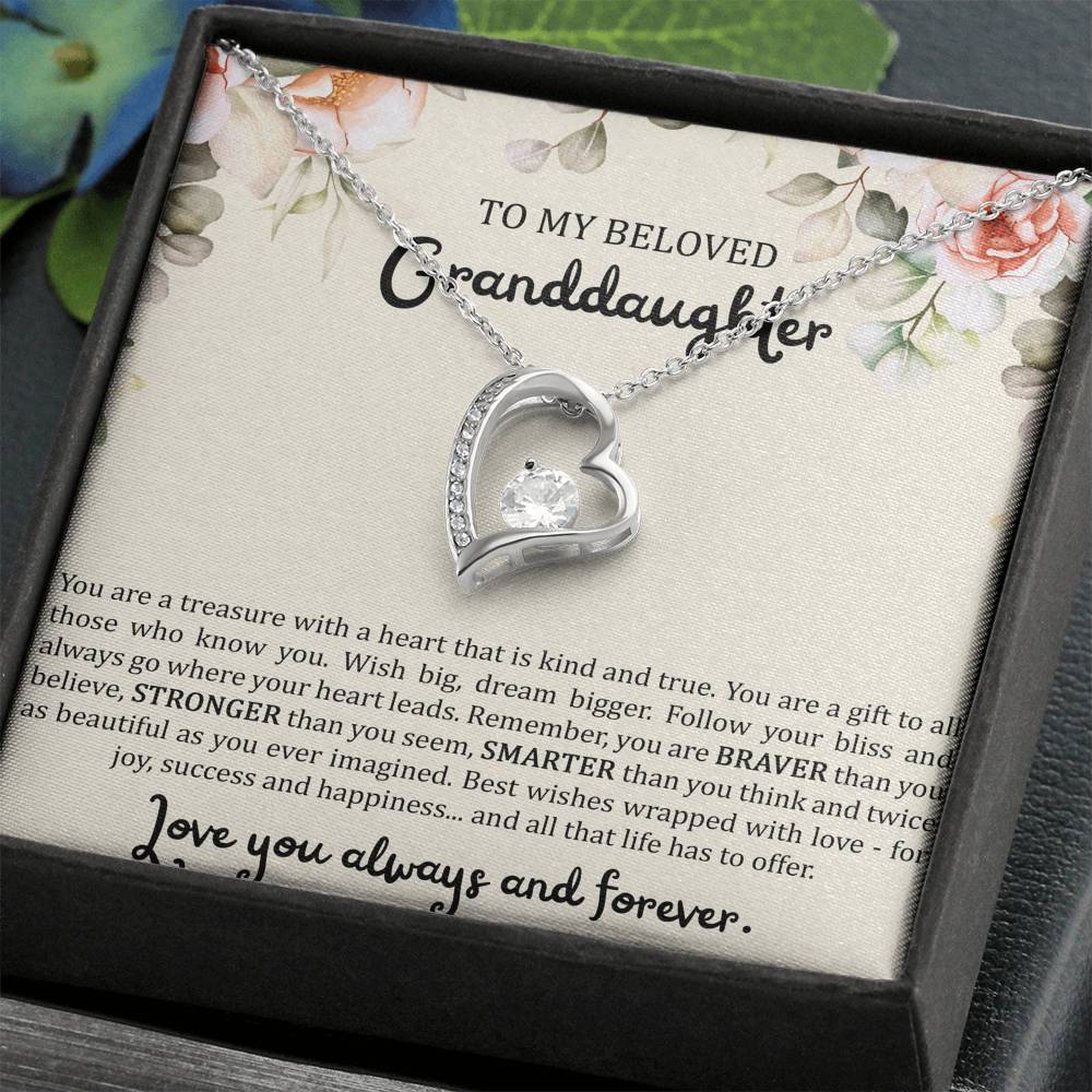 To My Granddaughter Gifts, You Are A Treasure With A Heart, Forever Love Heart Necklace For Women, Birthday Present Idea From Grandma