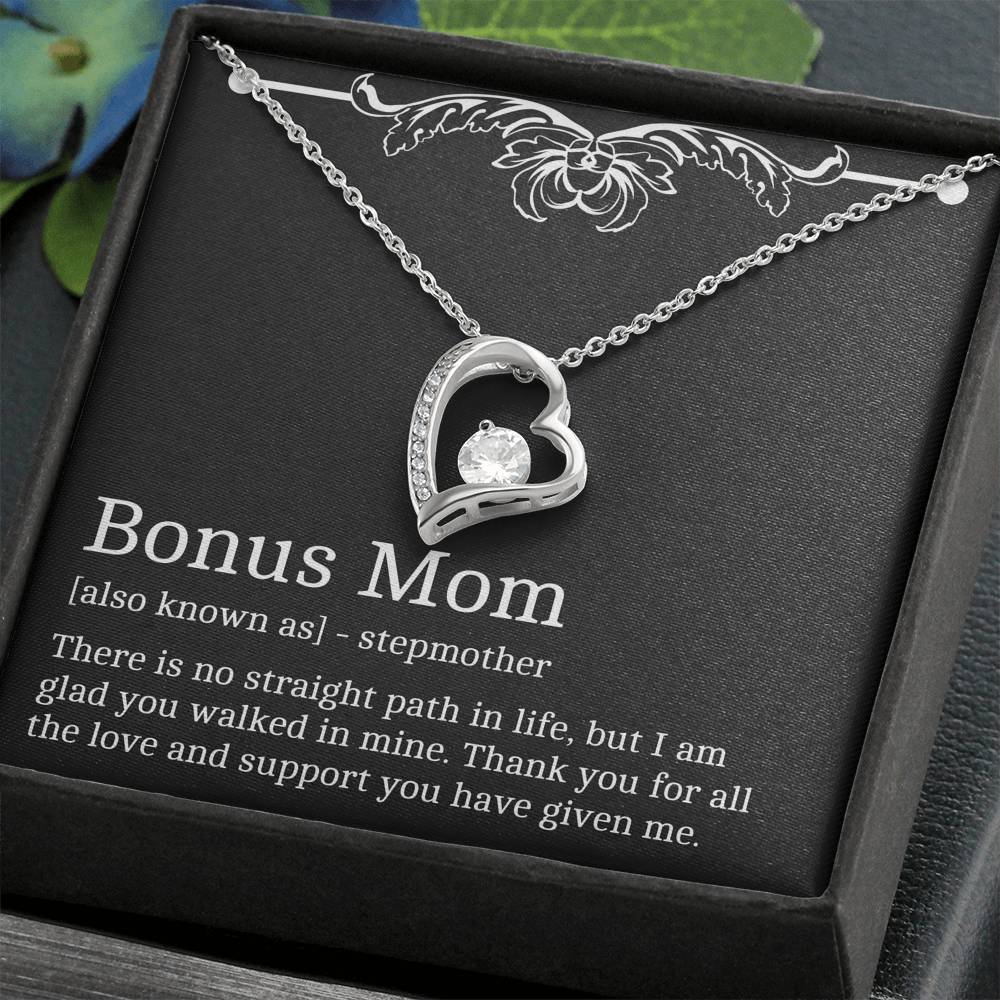 To My Bonus Mom Gifts, Thank You For All The Love, Forever Love Heart Necklace For Women, Birthday Mothers Day Present From Bonus Daughter