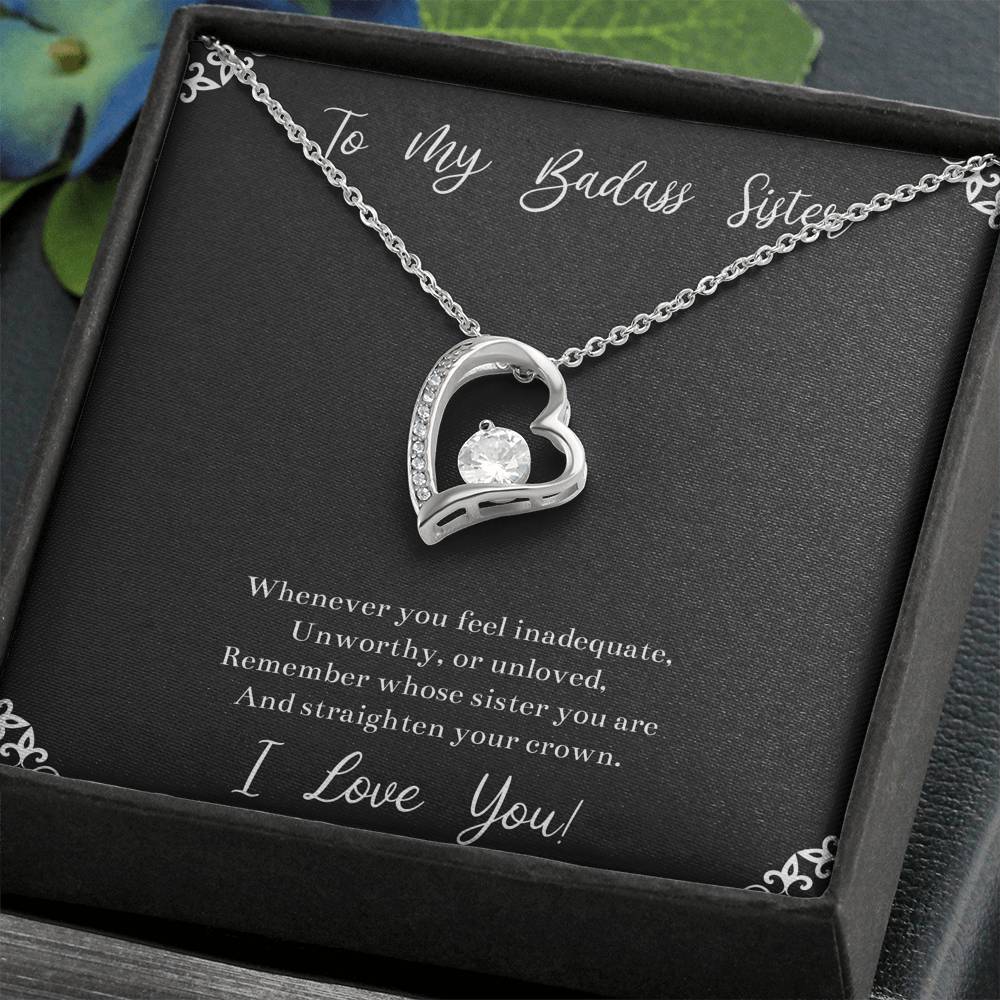 To My Badass Sister Gifts, I Love You, Forever Love Heart Necklace For Women, Birthday Present Idea From Sister
