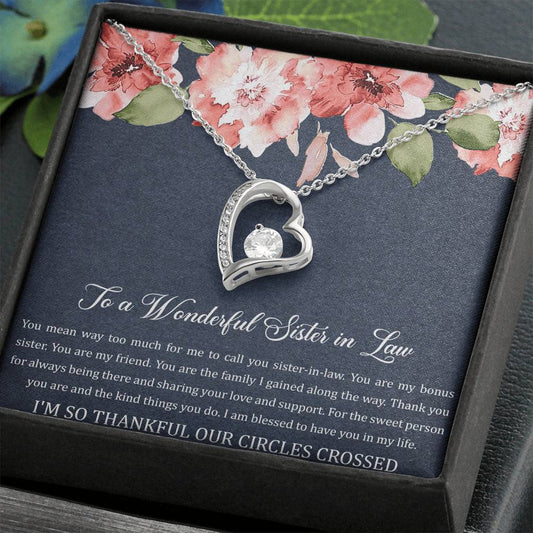 To My Sister-in-law Gifts, I'm Thankful Our Circles Crossed, Forever Love Heart Necklace For Women, Birthday Present Idea From Sister