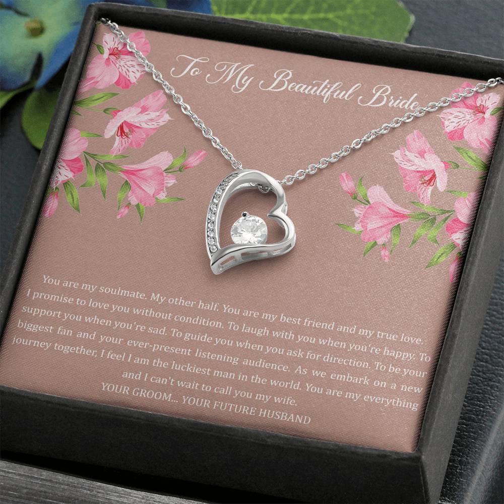 To My Bride Gifts, You Are My Soulmate My Other Half, Forever Love Heart Necklace For Women, Wedding Day Thank You Ideas From Groom