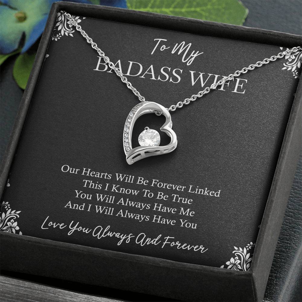 To My Badass Wife, You Will Always Have Me, Forever Love Heart Necklace For Women, Anniversary Birthday Valentines Day Gifts From Husband