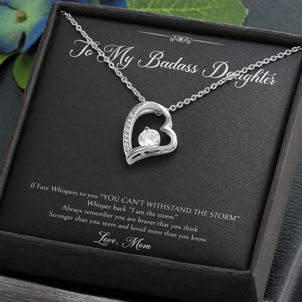 To My Badass Daughter Gifts, I Am The Storm, Forever Love Heart Necklace For Women, Birthday Present Idea From Mom