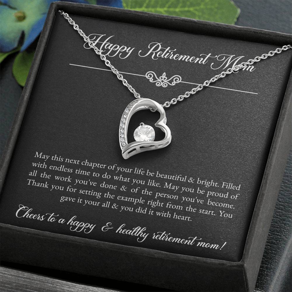 Mom Retirement Gifts, Next Chapter, Happy Retirement Forever Love Heart Necklace For Women, Retirement Party Favor From Daughter Son