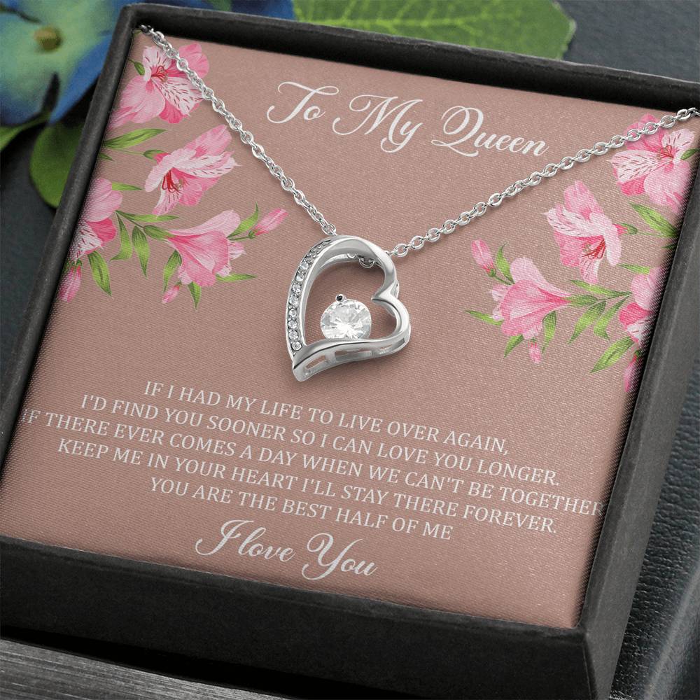 To My Wife, My Queen, Forever Love Heart Necklace For Women, Anniversary Birthday Gifts From Husband