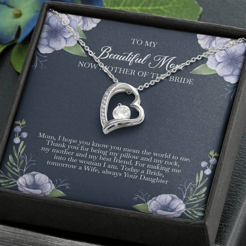 To My Mom of the Bride Gifts, You Mean The World To Me, Forever Love Heart Necklace For Women, Wedding Day Thank You Ideas From Bride