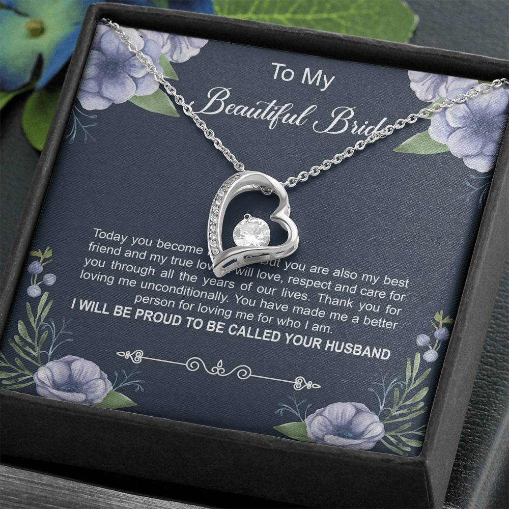 To My Bride Gifts, Today You Become My Wife, Forever Love Heart Necklace For Women, Wedding Day Thank You Ideas From Groom