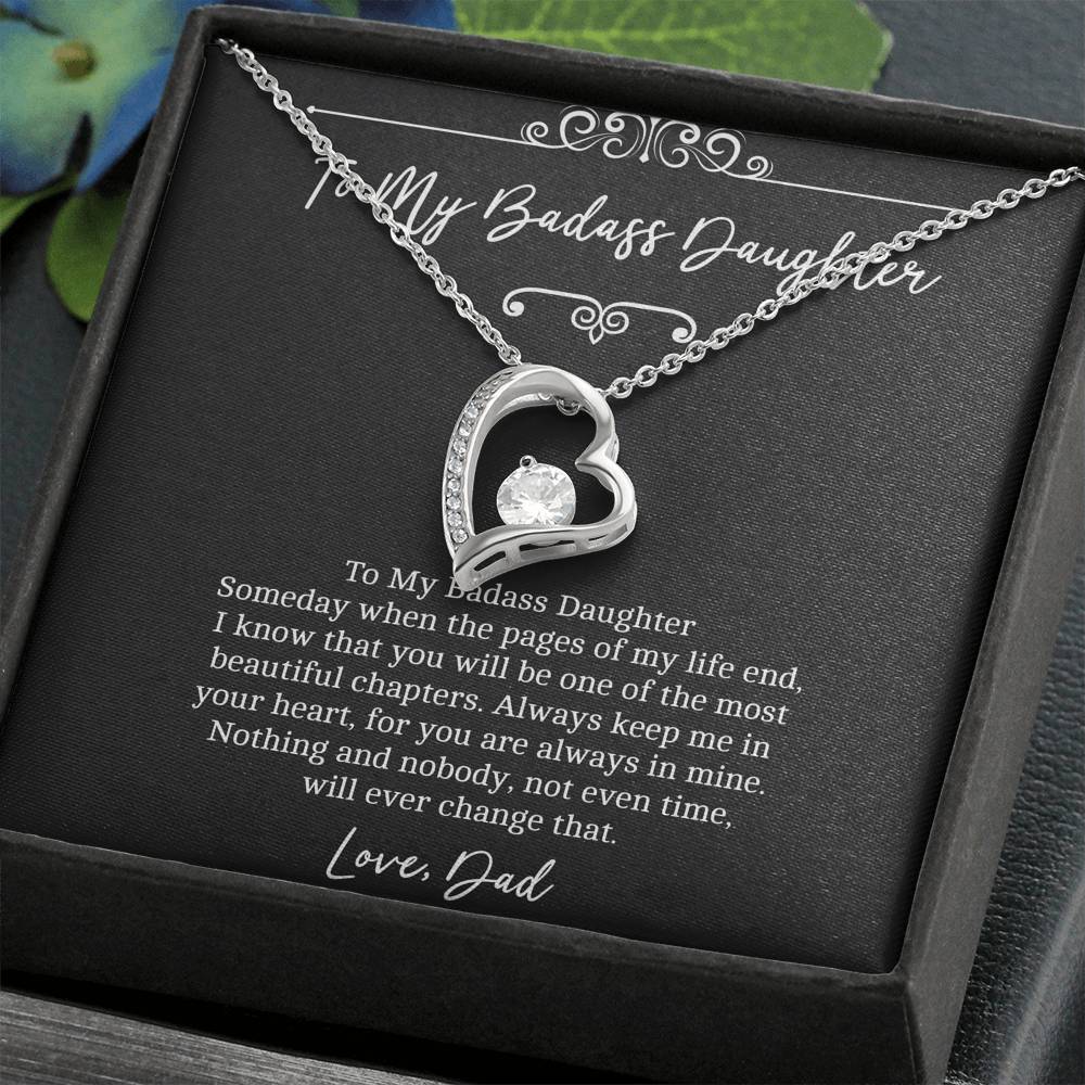 To My Badass Daughter Gifts, Someday When The Pages of My Life End, Forever Love Heart Necklace For Women, Birthday Present Idea From Dad