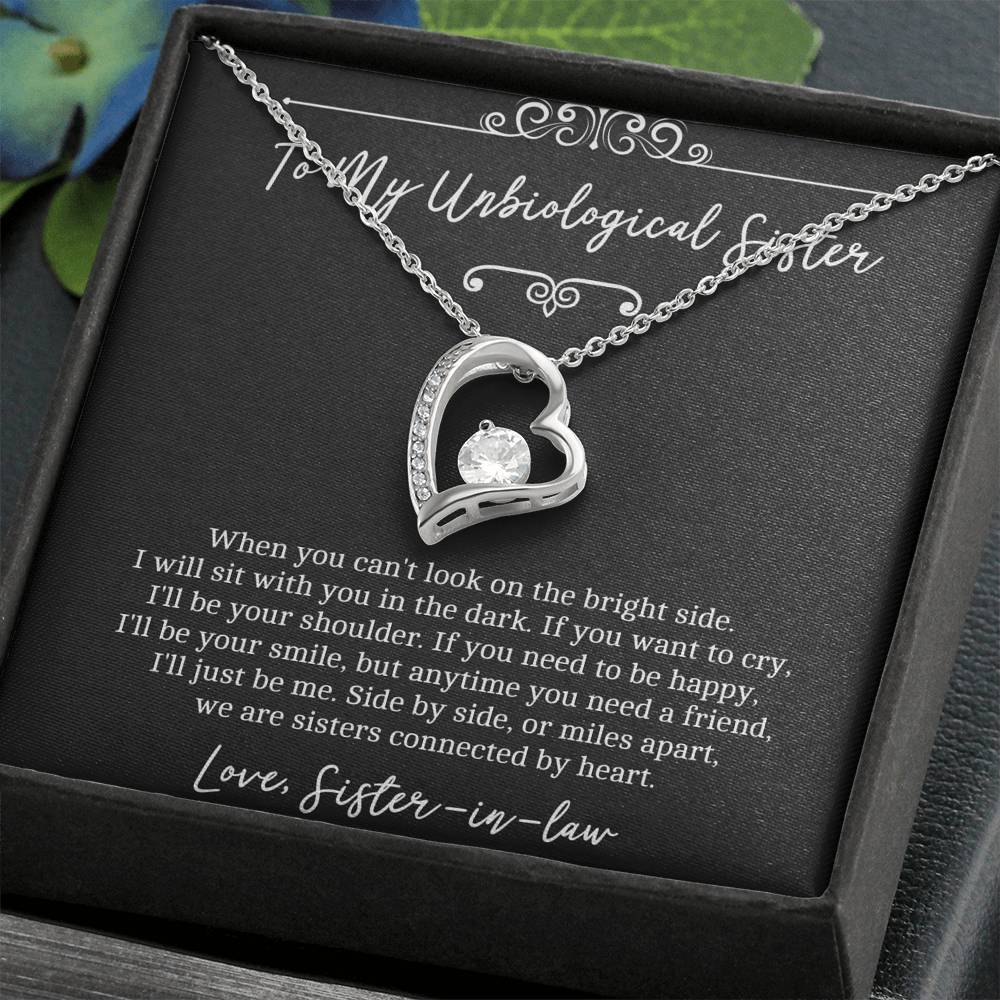 To My Unbiological Sister Gifts, Sisters Connected By Heart, Forever Love Heart Necklace For Women, Birthday Present Idea From Sister-in-law