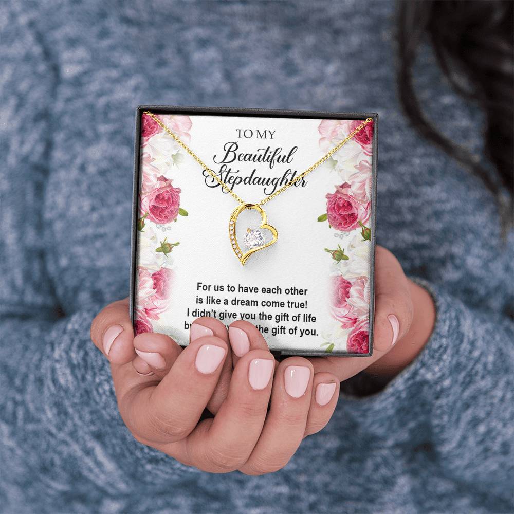 To My Stepdaughter Gifts, For Us To Have Each Other, Forever Love Heart Necklace For Women, Birthday Present Idea From Stepmom Stepdad