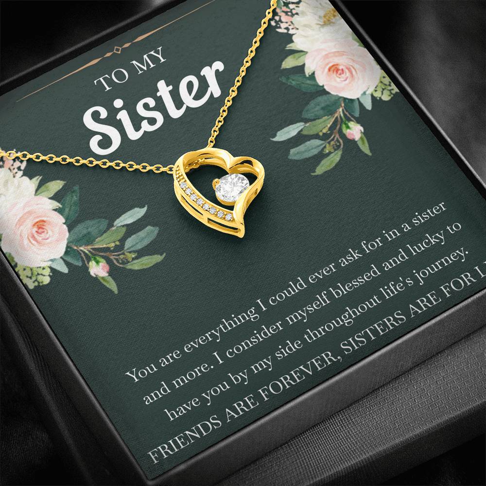 To My Sister Gifts, Friends Are Forever Sisters Are For Life, Forever Love Heart Necklace For Women, Birthday Present Idea From Sister