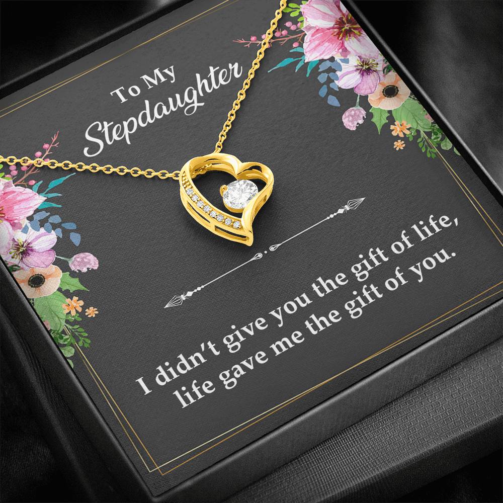 To My Stepdaughter Gifts, I Didn’t Give You The Gift Of Life, Forever Love Heart Necklace For Women, Birthday Present Idea From Stepmom Stepdad