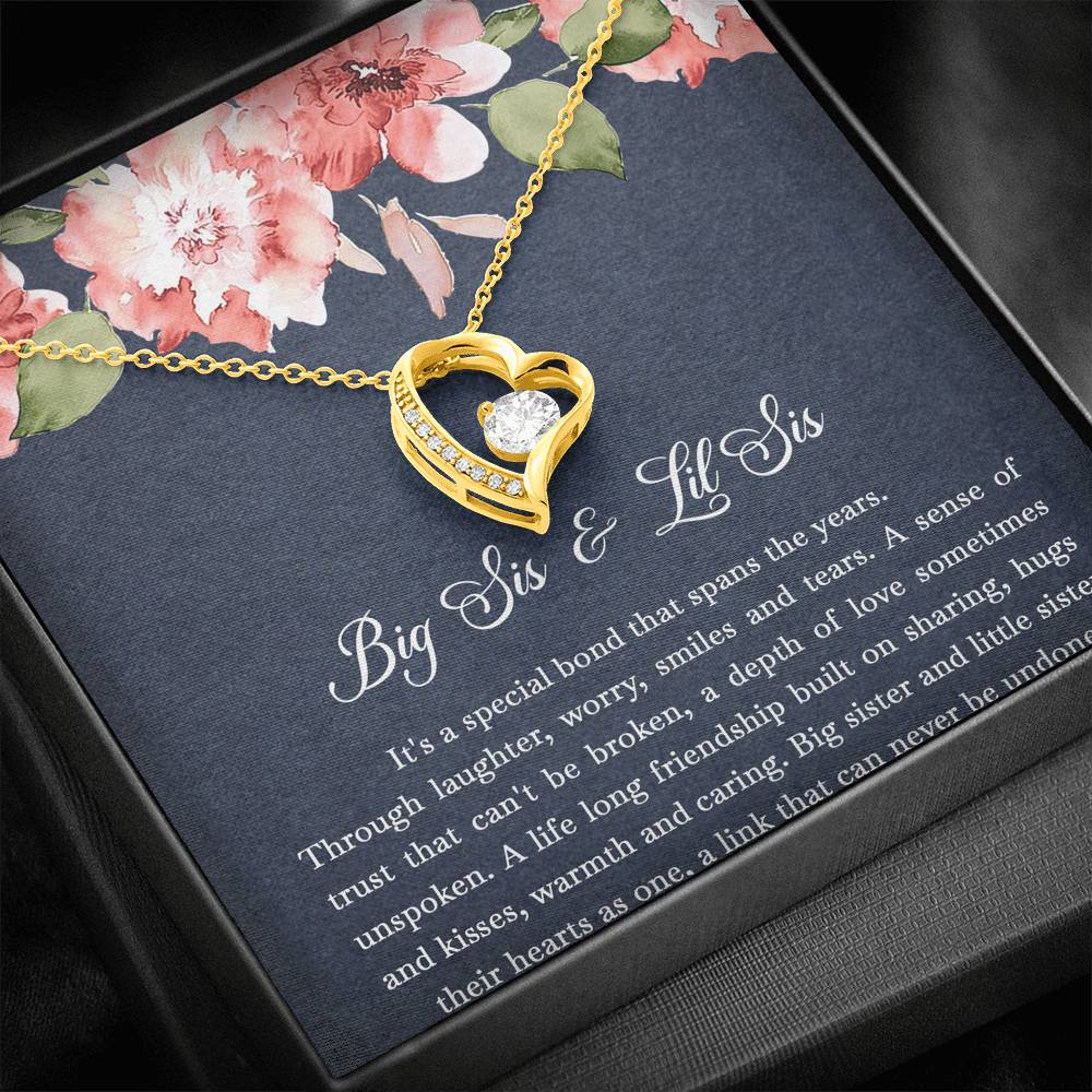 To My Sister Gifts, Big Sis and Lil Sis, Forever Love Heart Necklace For Women, Birthday Present Idea From Sister