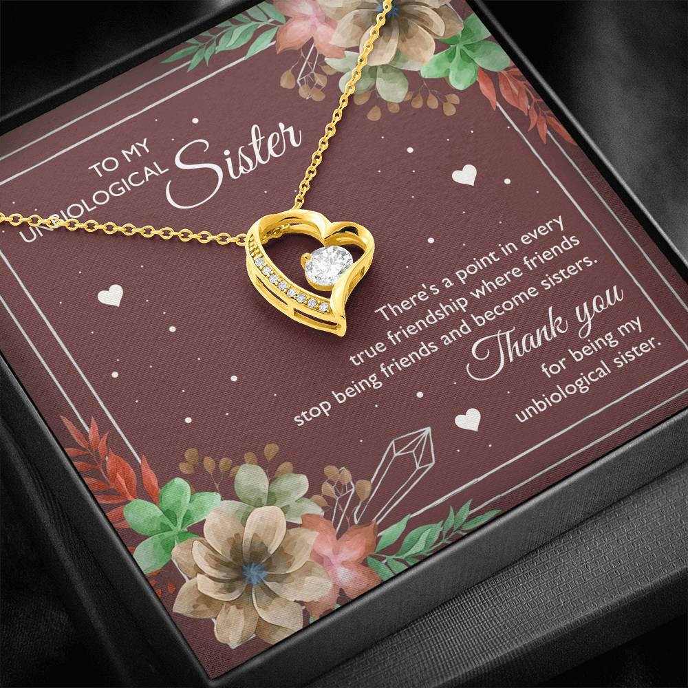 To My Unbiological Sister Gifts, Thank You, Forever Love Heart Necklace For Women, Birthday Present Idea From Sister-in-law