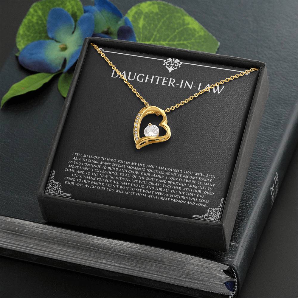 To My Daughter-in-law Gifts, I'm Lucky To Have You, Forever Love Heart Necklace For Women, Birthday Present Idea From Mother-in-law
