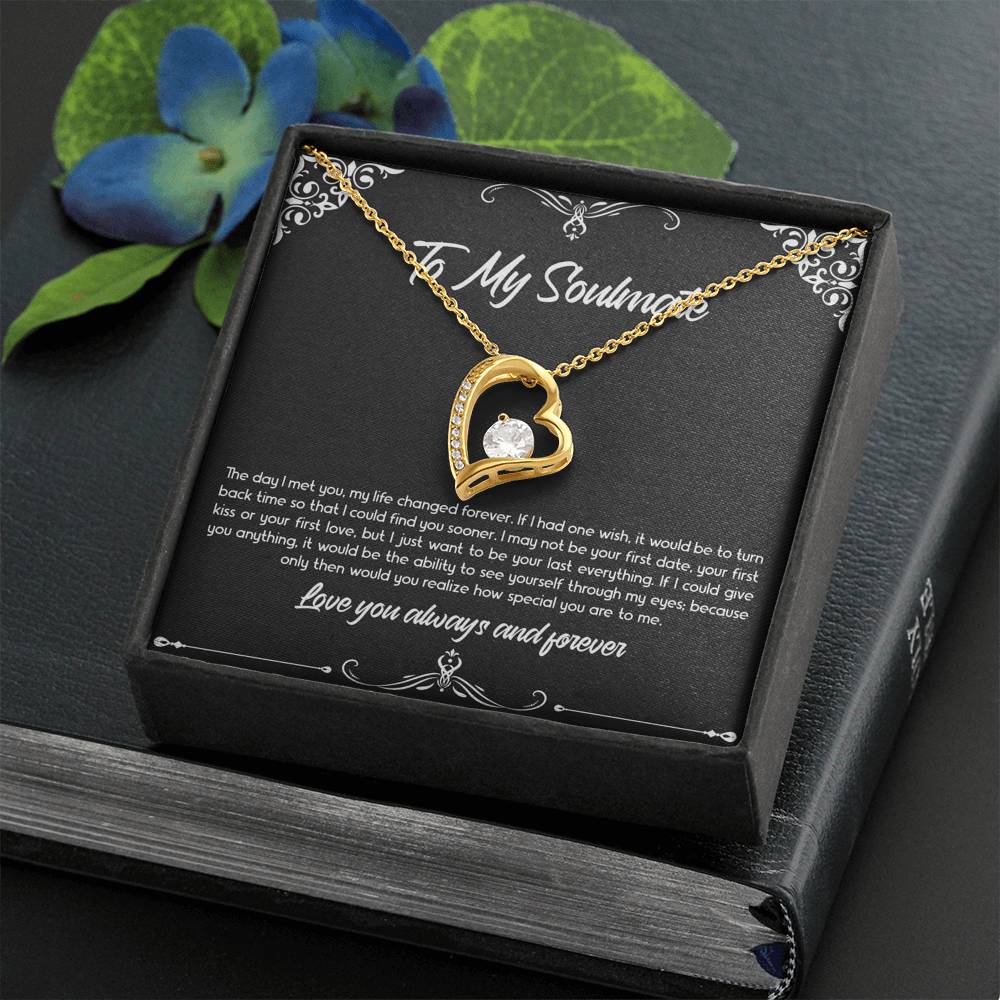To My Soulmate, The Day I Met You, Forever Love Heart Necklace For Girlfriend, Anniversary Birthday Valentines Day Gifts From Boyfriend