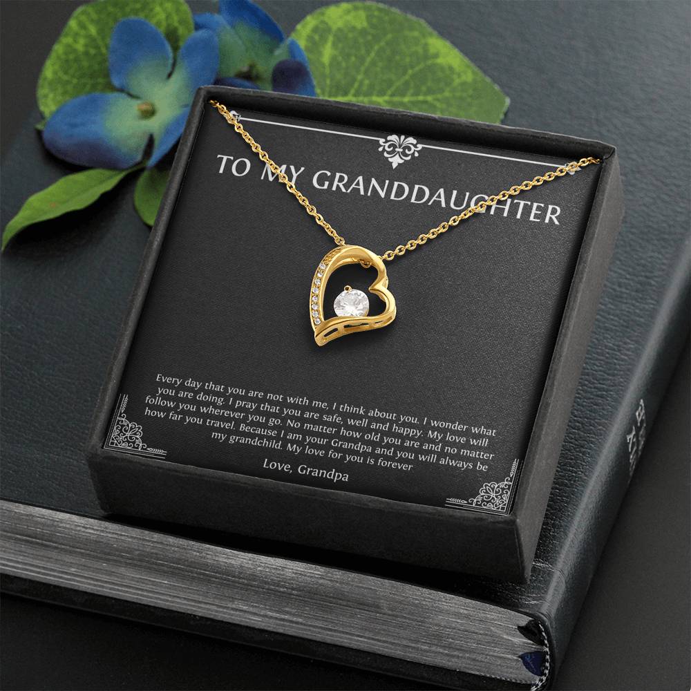 To My Granddaughter Gifts, I Think About You, Forever Love Heart Necklace For Women, Birthday Present Idea From Grandpa