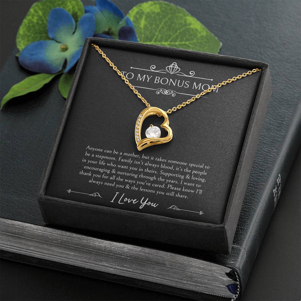 To My Bonus Mom Gifts, Thank You For Loving Me, Forever Love Heart Necklace For Women, Wedding Day Thank You Ideas From Bride