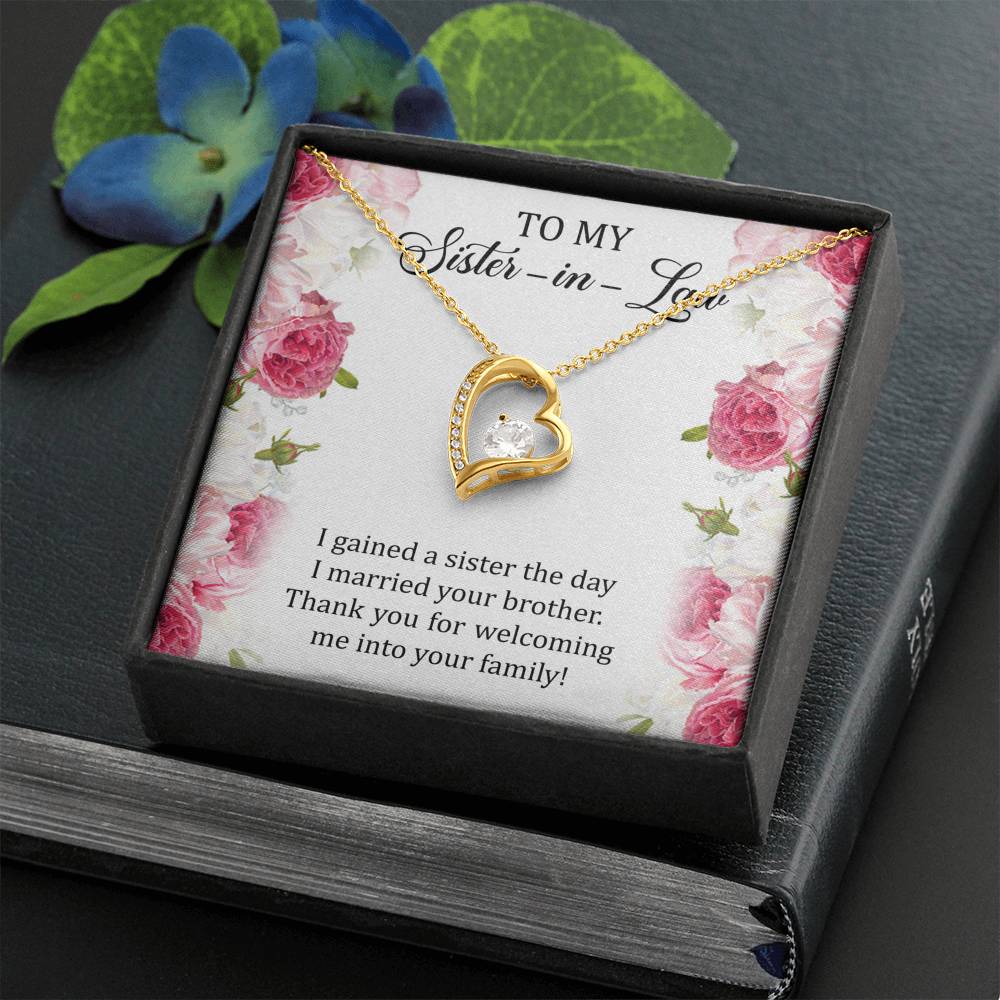 To My Sister-in-law Gifts, I Gained A Sister, Forever Love Heart Necklace For Women, Birthday Present Idea From Sister