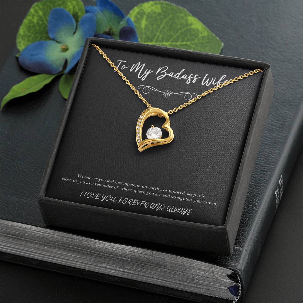 To My Badass Wife, Whenever You Feel Incompetent, Forever Love Heart Necklace For Women, Anniversary Birthday Valentines Day Gifts From Husband