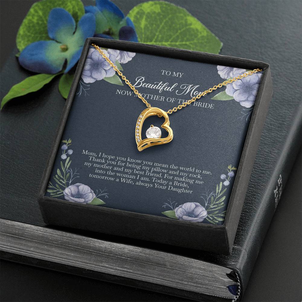 To My Mom of the Bride Gifts, You Mean The World To Me, Forever Love Heart Necklace For Women, Wedding Day Thank You Ideas From Bride