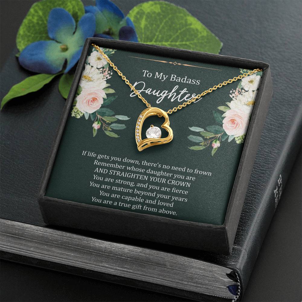 To My Badass Daughter Gifts, If Life Gets You Down, Forever Love Heart Necklace For Women, Birthday Present Idea From Mom