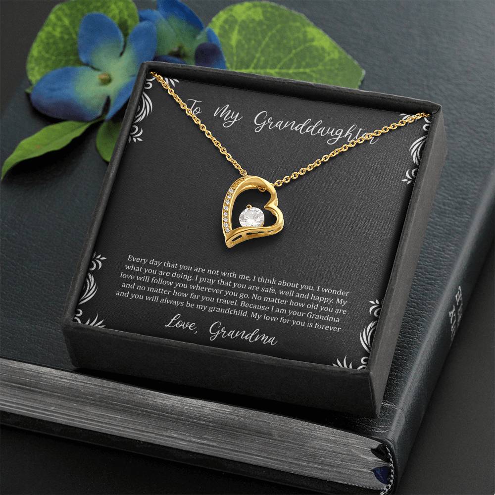 To My Granddaughter Gifts, I Think About You, Forever Love Heart Necklace For Women, Birthday Present Idea From Grandma