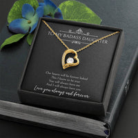 Load image into Gallery viewer, To My Badass Daughter Gifts, Our Hearts Will Be Forever Linked, Forever Love Heart Necklace For Women, Birthday Present Ideas From Mom Dad
