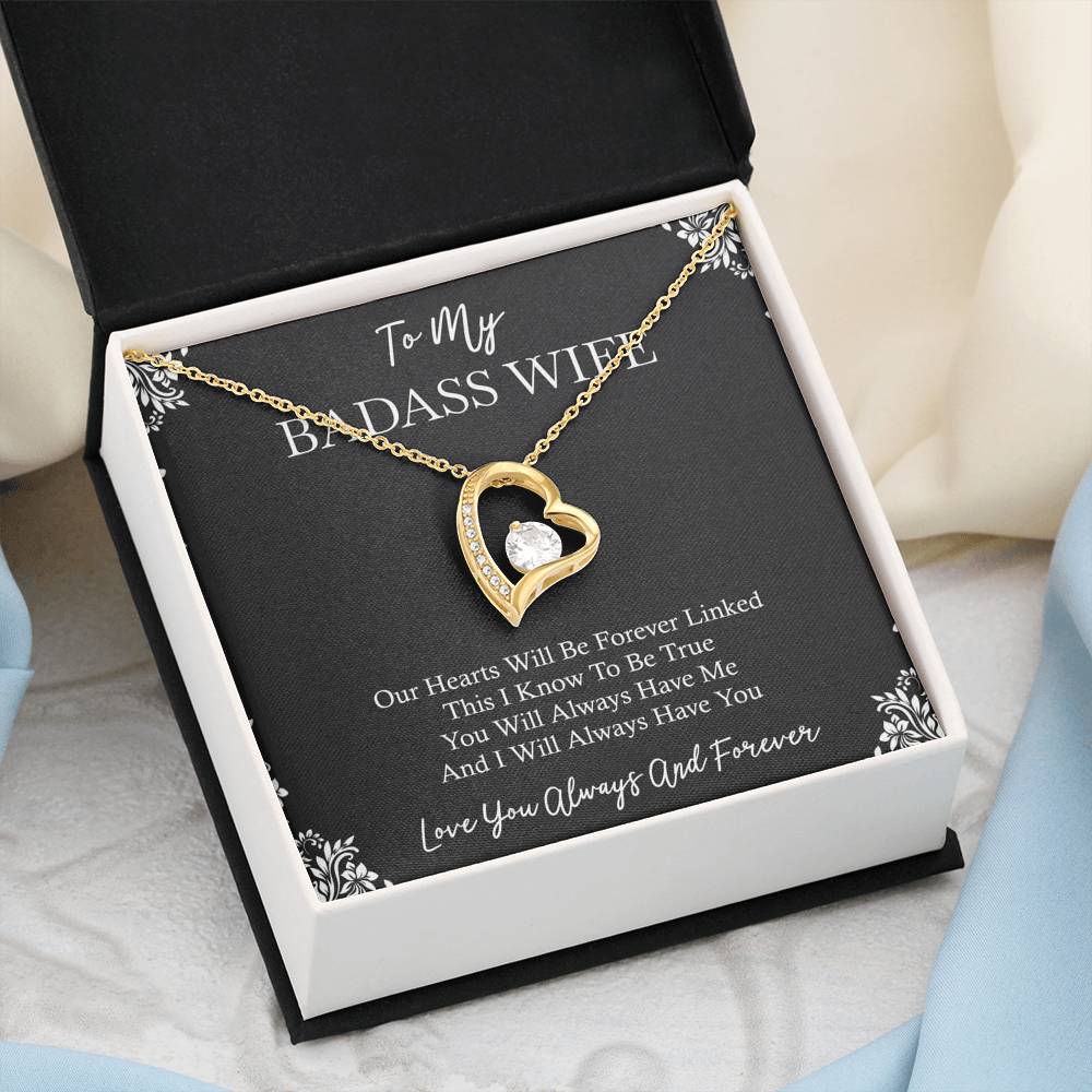 To My Badass Wife, You Will Always Have Me, Forever Love Heart Necklace For Women, Anniversary Birthday Valentines Day Gifts From Husband