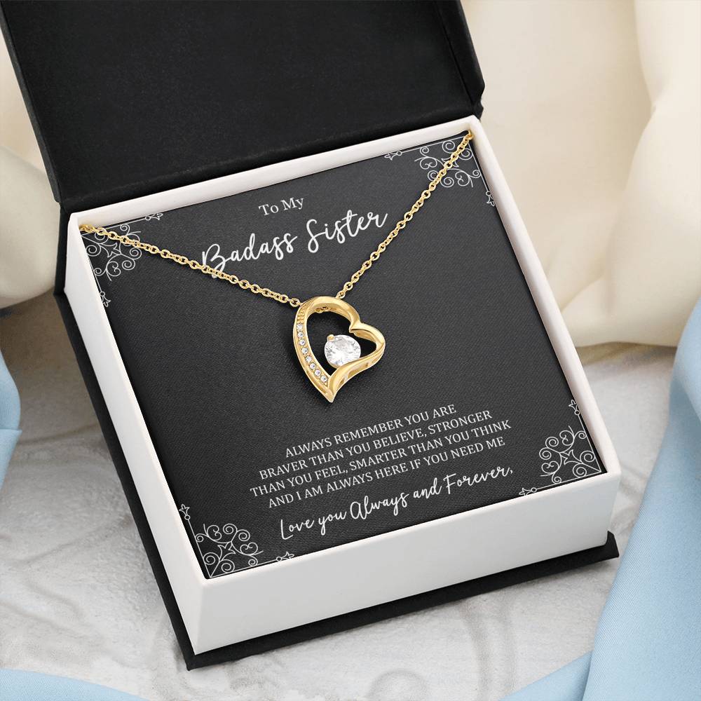 To My Badass Sister Gifts, Always Remember, Forever Love Heart Necklace For Women, Birthday Present Ideas From Sister Brother