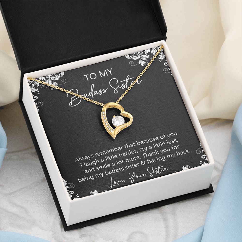 To My Badass Sister Gifts, Always Remember, Forever Love Heart Necklace For Women, Birthday Present Idea From Sister