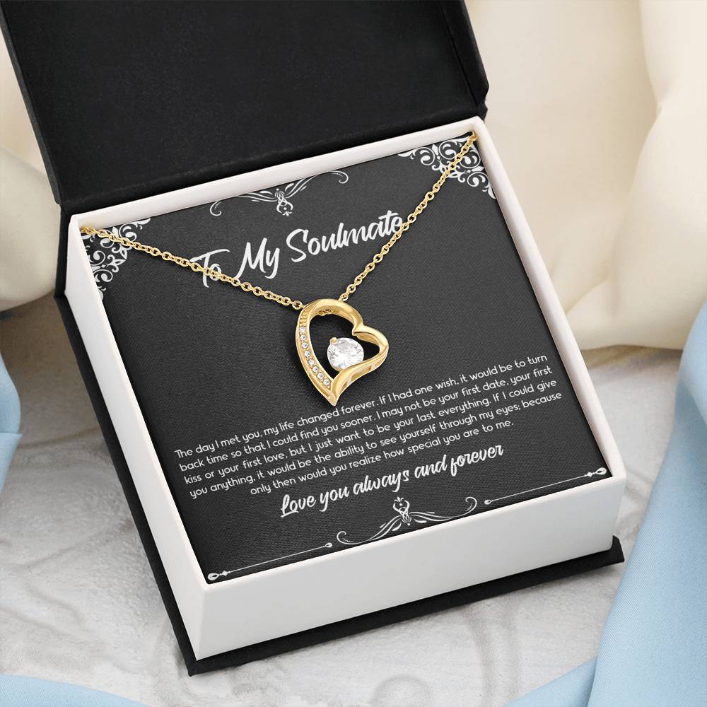 To My Soulmate, The Day I Met You, Forever Love Heart Necklace For Girlfriend, Anniversary Birthday Valentines Day Gifts From Boyfriend