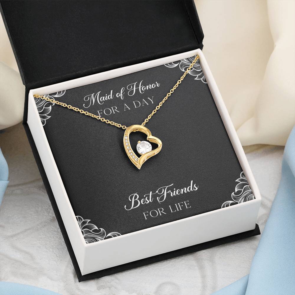 To My Maid of Honor Gifts, Best Friends for Life, Forever Love Heart Necklace For Women, Wedding Day Thank You Ideas From Bride