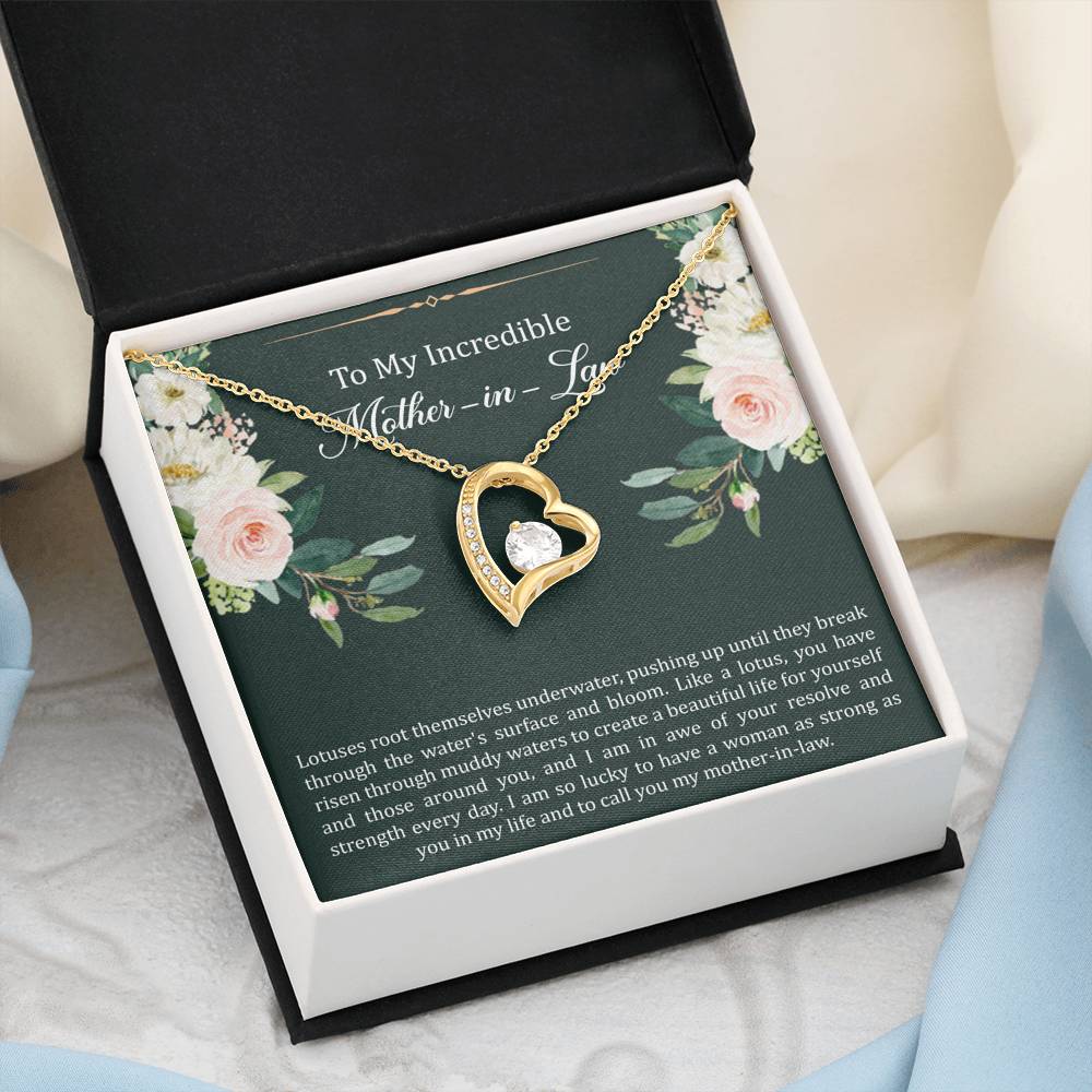 To My Mother-in-Law Gifts, Like A Lotus , Forever Love Heart Necklace For Women, Birthday Mothers Day Present From Daughter-in-law