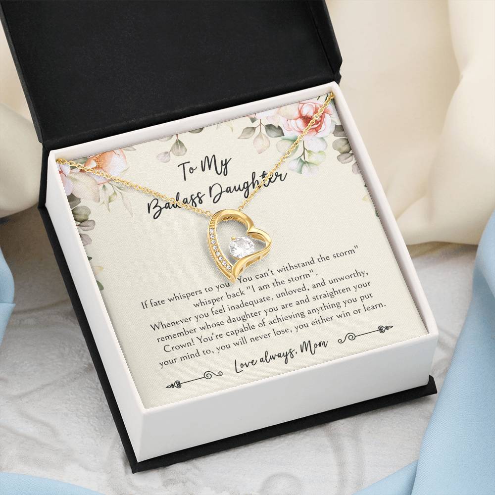 To My Badass Daughter Gifts, When It's Too Hard To Look Back, Forever Love Heart Necklace For Women, Birthday Present Idea From Mom